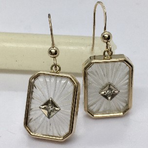  camphore' chrystal earrings. art deco style with cut glass and diamond accent.